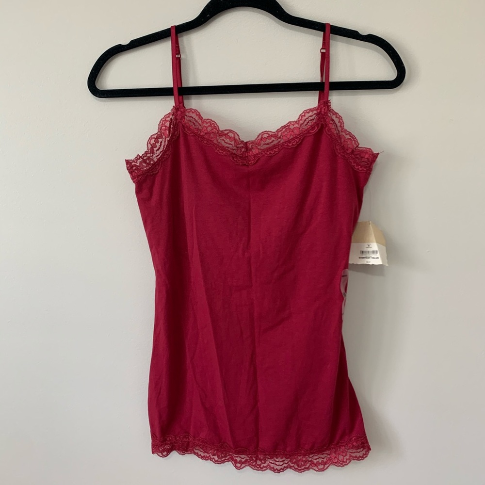 Red Tank Top with Lace Trim